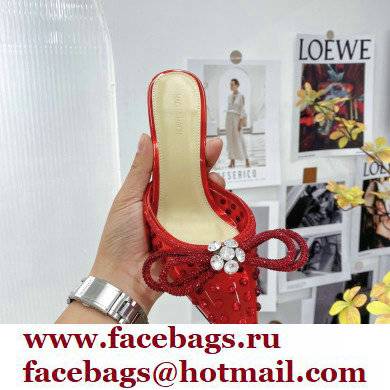 Mach  &  Mach Heel 8.5cm Crystal Double Bow Pointed Toe Mules PVC Red 2022